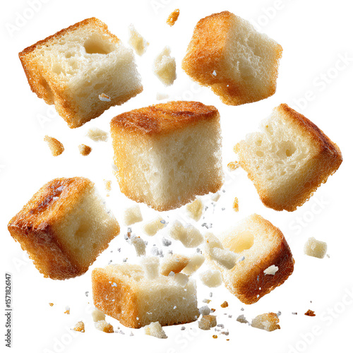 Golden Croutons on Transparent Background