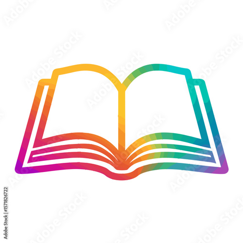 Colorful gradient outline of an open book symbolizing knowledge, education and creativity
