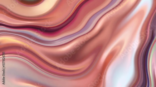 Abstract rose gold fluid art with swirling patterns and shiny surface creating a smooth texture