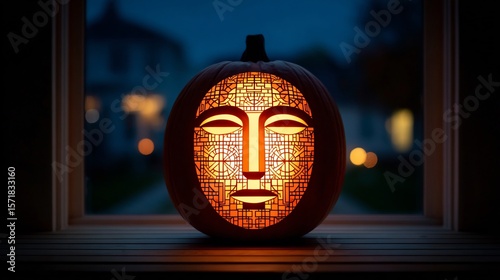 Halloween pumpkin carving ideas: unique face design for a spooky autumn season decoration display halloween concept