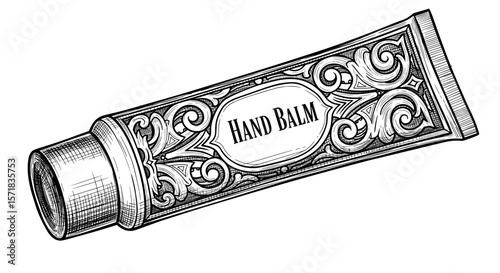 Vintage sketch doodle antique hand balm tube with ornamental design