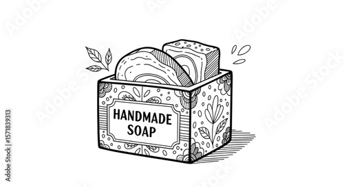 Vintage sketch doodle retro box with handmade natural soap