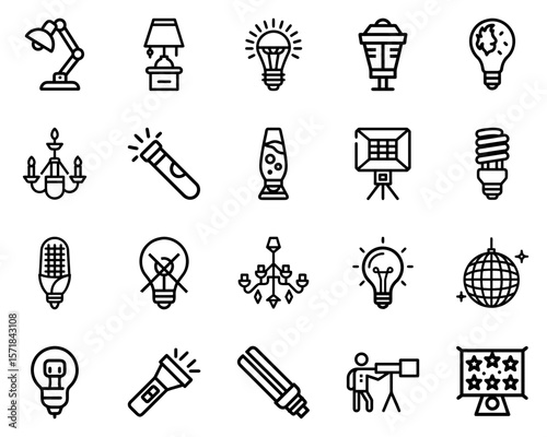 Lighting Options Vector Icon Set Featuring Diverse Light Sources