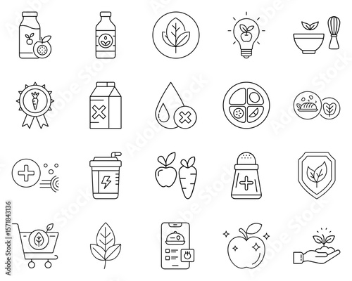Dietary Preferences Icon Set Featuring Healthy Choices and Symbols