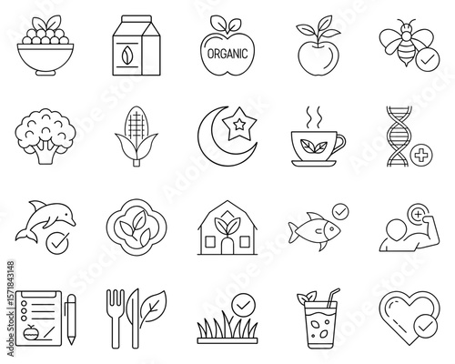 Icons for healthy diets, food choices, and lifestyle symbols