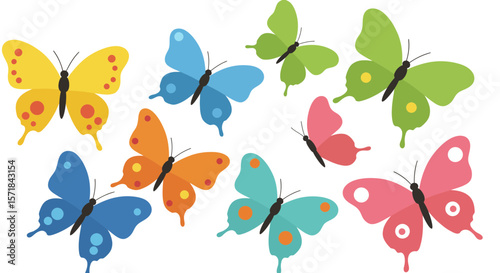 Delightful collection of vibrant butterflies, a playful pattern on a pristine white background