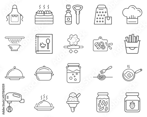 Icons showing various cooking methods with kitchen tools and ingredients