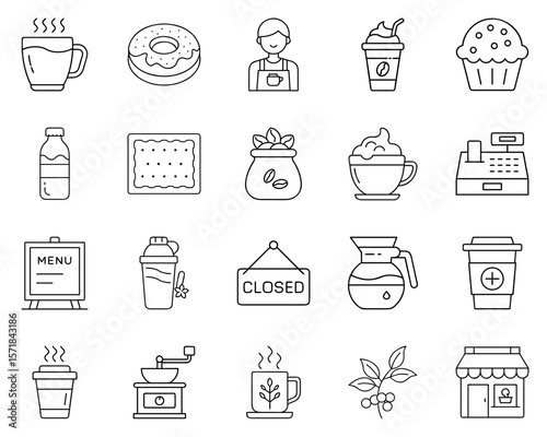 A vector collection for coffee shops with drinks, snacks and gear