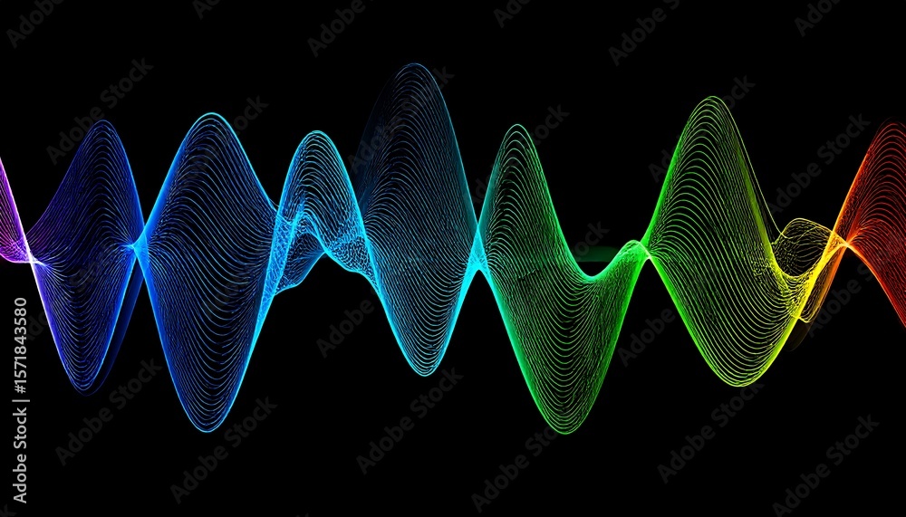 Fototapeta premium Rainbow wavy lines on black background