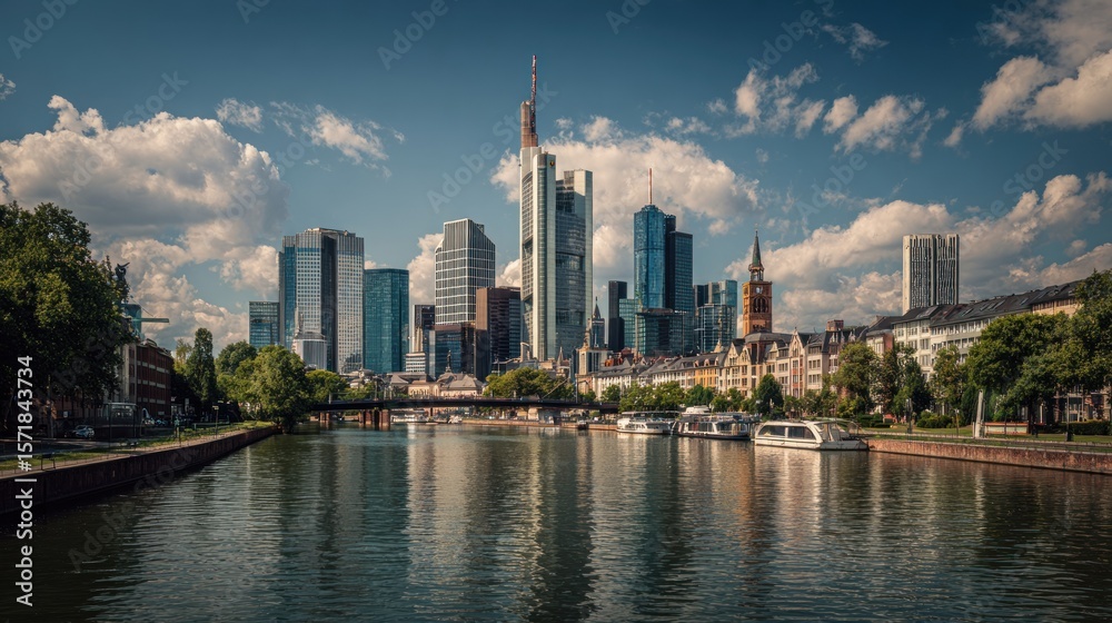 Obraz premium City skyline reflected in a canal