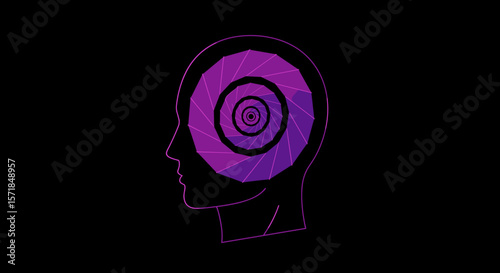 Head with purple spiral on black background for hypnosis themes