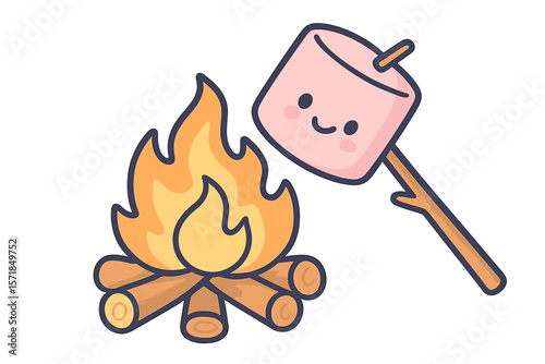 Enjoying a cozy campfire while roasting marshmallows on a stick during a summer evening outdoors with friends
