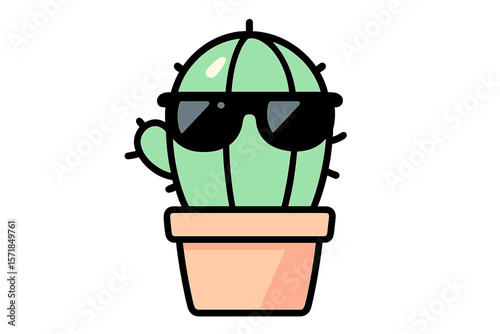 Cute cartoon cactus wearing sunglasses in a pot adds a fun touch to modern decor