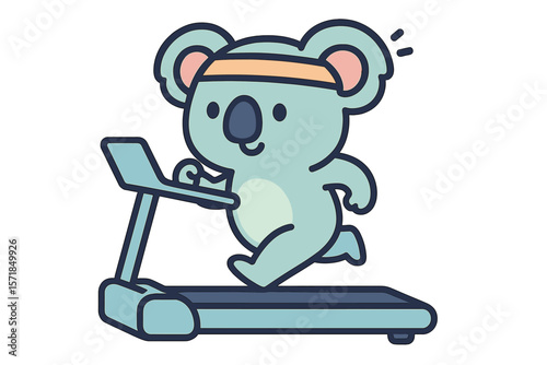 Cute koala exercising on treadmill in a fun and colorful fitness routine
