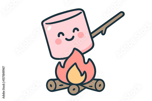 Marshmallow roasting at a campfire in a cozy outdoor setting during the evening