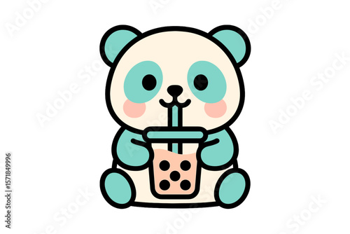 Cute panda character enjoying a bubble tea drink in a playful and colorful design perfect for children?s themes