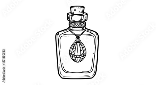 Vintage sketch doodle perfume bottle with pendant