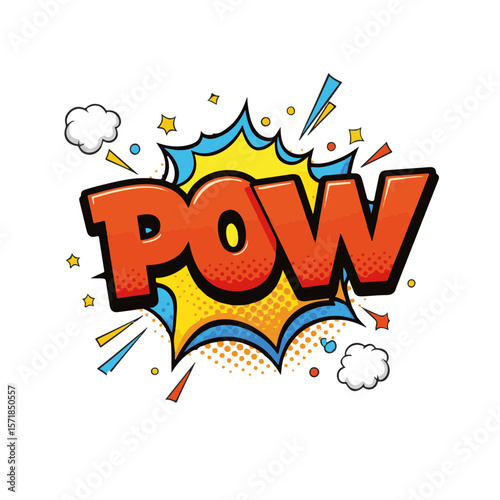 Vibrant and playful pop art comic illustrated explosion with bold colors and dynamic shapes on white background, concept of creative expression and design.