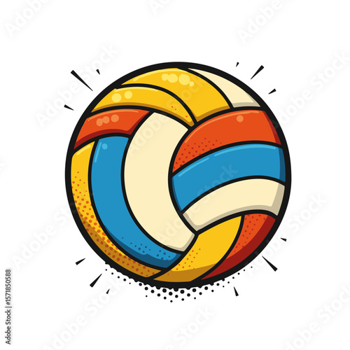 Colorful organic cotton volleyball in vibrant pop art style, isolated on white background, sports promotion and fitness concept.