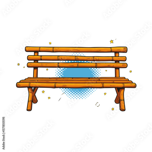 Vibrant pop art bamboo bench with dynamic shapes and bold colors, isolated on white background, concept of modern furniture design and home decor.