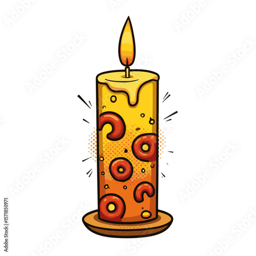 Vibrant pop art candle shade with dynamic shapes on white background, colorful home décor concept.