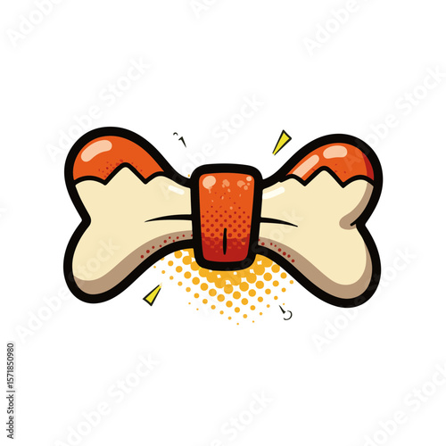 Vibrant pop art styled Bat bone in bold colors with dynamic shapes, isolated on white, concept of playful design for pet shops, graphics, and art studios.