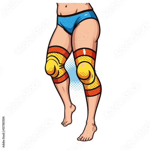 Vibrant pop art Bony knee illustration showcasing dynamic shapes and bold colors isolated on white, concept of modern art and comic style design.