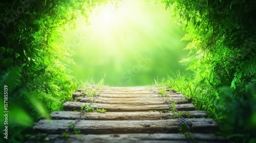 World Environment Day, A Peaceful Pathway Through Lush Forest With Sunlight