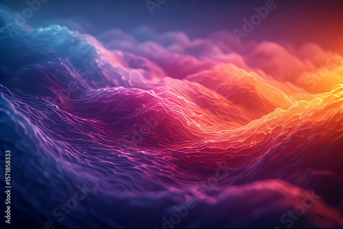 Vibrant waves of color cascade across the canvas, creating an abstract ocean of energy and motion with a mesmerizing gradient