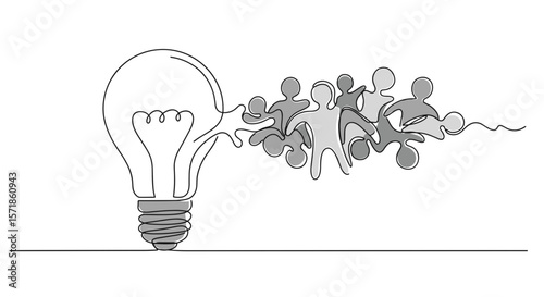 Teamwork under lightbulb icon in monochrome for creative ideas