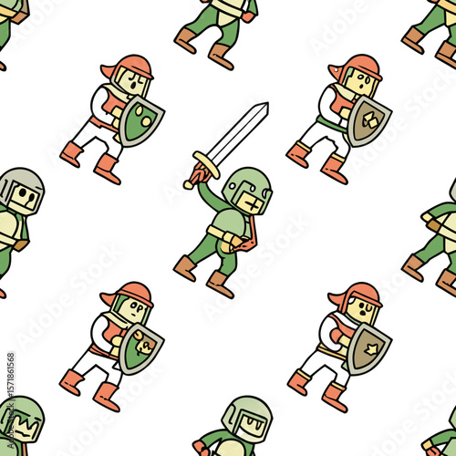Pixel Art Game Characters: A seamless repeating pattern of 8-bit pixel art game characters, perfect for video game, retro, and geek-themed designs.