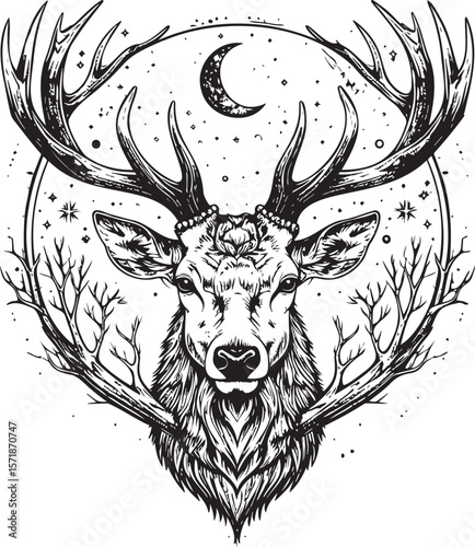 Moonlit Majesty: Mystical Deer Illustration