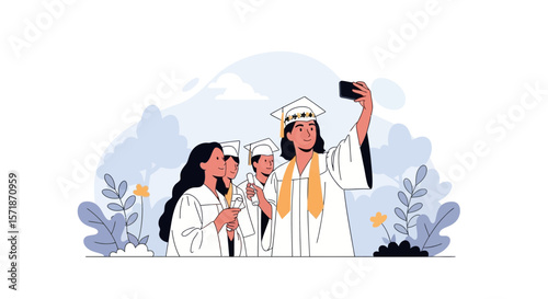 Celebrating Academic Success Graduates Taking a Selfie Together on Graduation Day