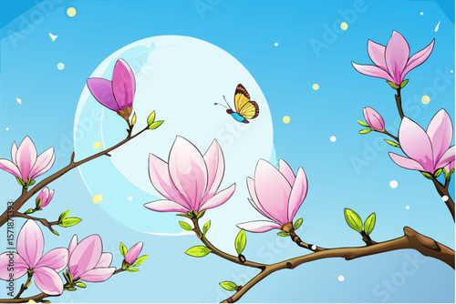 Pink cherry blossom trees bloom beautifully in spring, their floral pattern perfect for a nature-inspired design