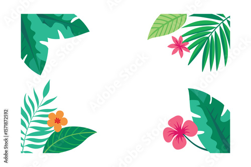 Tropical Leaves And Flowers Framing The Edges Simple