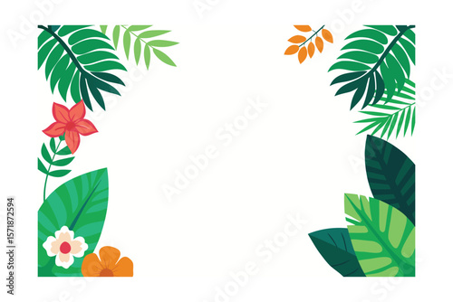 Tropical Leaves And Flowers Framing The Edges Simple