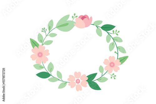 Spring Floral Frame With Soft Pastel Flowers And Leaves