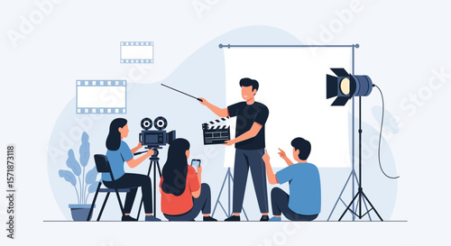 Filmmaking Crew On Set Illustrating The Art Of Production And Cinematography
