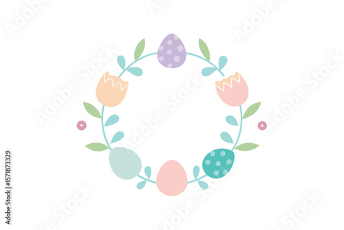 Pastel Easter Eggs And Floral Elements Forming Circular Layout