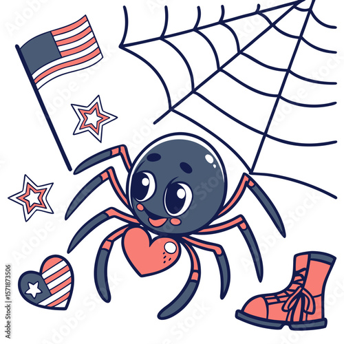 Cheerful expression on a Spider in a Veterans Day theme, with holding a heart – Brave Honor vector art