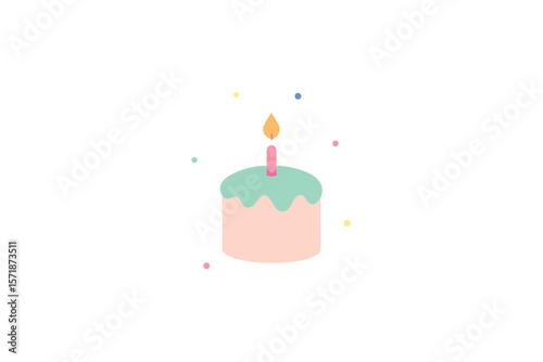 Minimalist Pastel Cake Illustration With Candle Flat Design