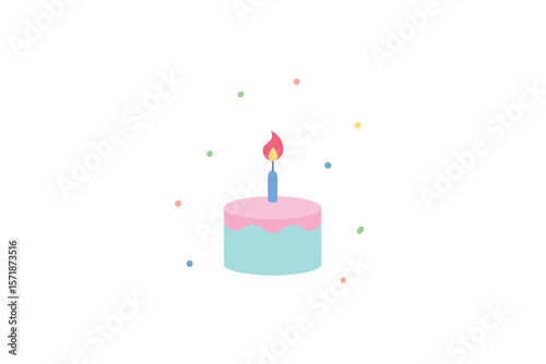 Minimalist Pastel Cake Illustration With Candle Flat Design