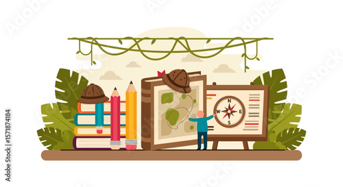 Adventure Awaits: Explore Learning New Horizons With Jungle Theme Flat Design