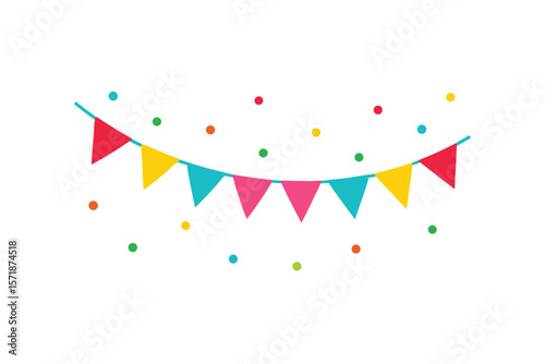 Festive Bunting Flags And Confetti In Bright Colors
