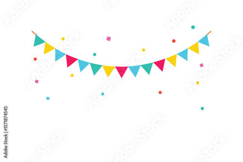 Festive Bunting Flags And Confetti Along Top And Bottom