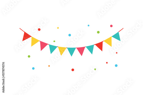 Festive Bunting Flags And Confetti Along Top And Bottom