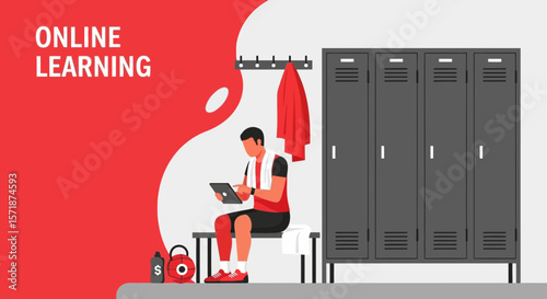 Fitness Enthusiast Engaging In Online Training Inside Locker Room Setting