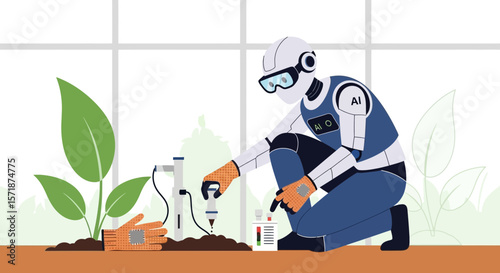 Agricultural Innovation Robot Analyzing Plant Growth With Futuristic Technology