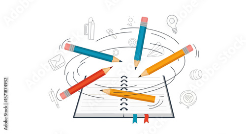 Creative Process With Pencils And Sketchbook For Illustration Background Design