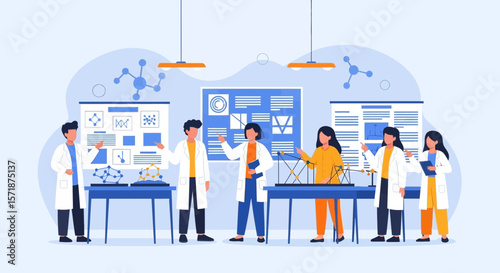 Engaged Scientists Conducting Experimentation in a Modern Laboratory Illustration